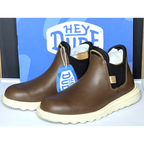 Hey Dude Shoes Womens 8 Brown Branson Chelsea Slip-on Boot Craft Leather NEW - Picture 1 of 7